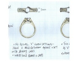 unique offset princess engagement ring drawing