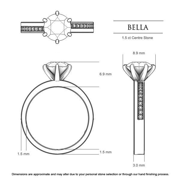 Bella Emerald Engagement Ring in 18kt White Gold AU - Dimensions