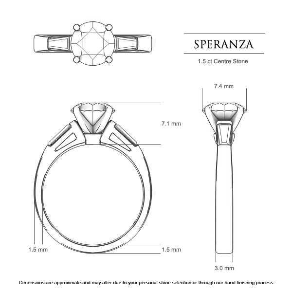 Speranza Round Brilliant Diamond Ring in 18kt White Gold AU - Dimensions