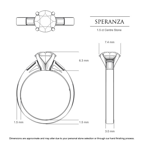 Speranza Round Brilliant Engagement Ring in 18kt White Gold AU - Dimensions