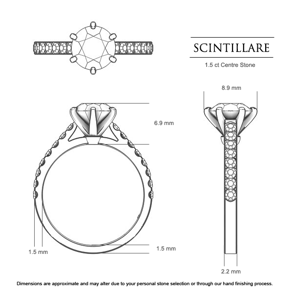 Scintillare Round Brilliant Engagement Ring in 18kt White Gold AU - Dimensions