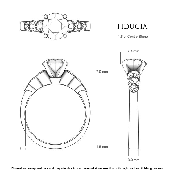 Fiducia Round Brilliant Diamond Ring in 18kt White Gold AU - Dimensions