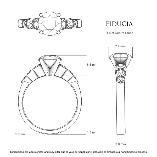 Fiducia Round Brilliant Engagement Ring in 18kt White Gold AU - Dimensions