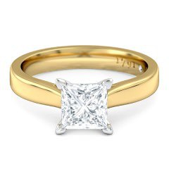 Princess Solitaire Princess Engagement Ring in 18kt Yellow Gold + PT setting