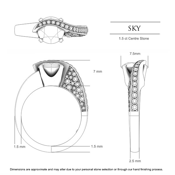 Sky Sapphire Ring in Platinum 950 AU - Dimensions