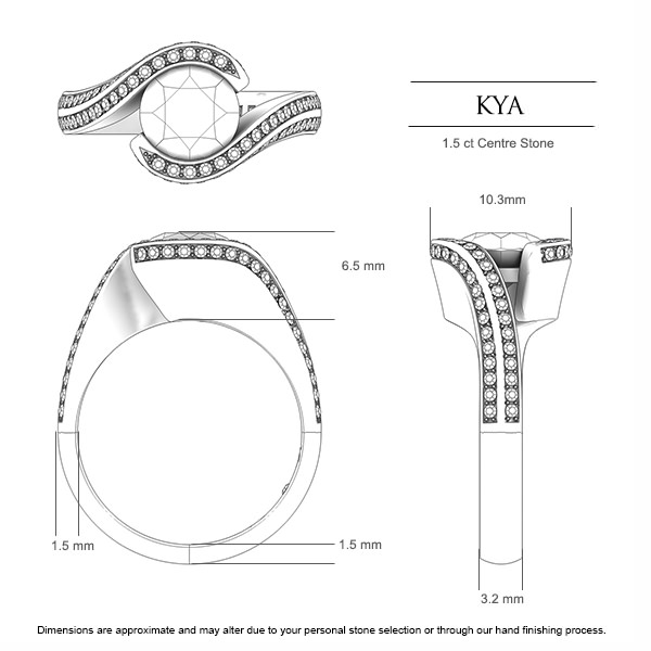 Kya Sapphire Ring in Platinum 950 AU - Dimensions