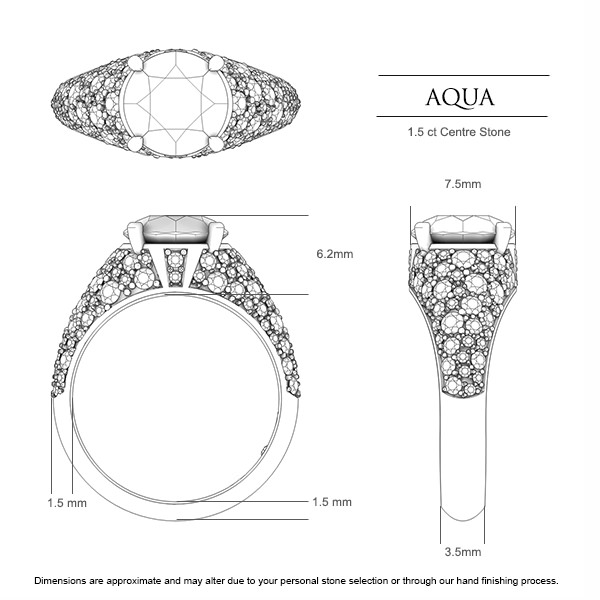 Aqua Sapphire Ring in 18kt White Gold AU - Dimensions