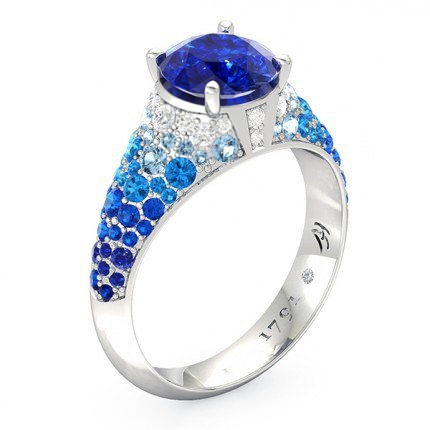 Aqua Sapphire Ring in 18kt White Gold AU - Main View