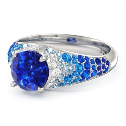 Aqua Sapphire Ring in 18kt White Gold AU - Side View