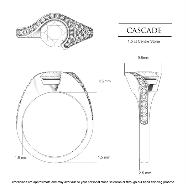 Cascade Sapphire Ring in 18kt White Gold AU - Dimensions