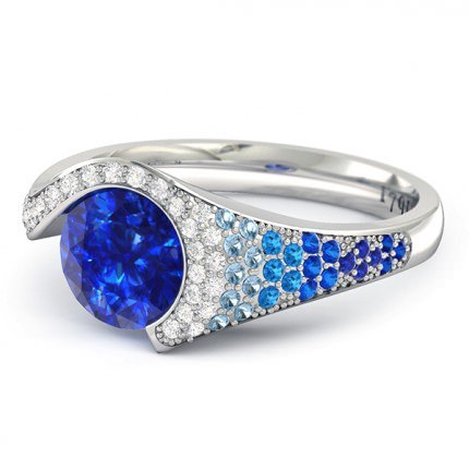 Cascade Sapphire Ring in 18kt White Gold AU - Side View