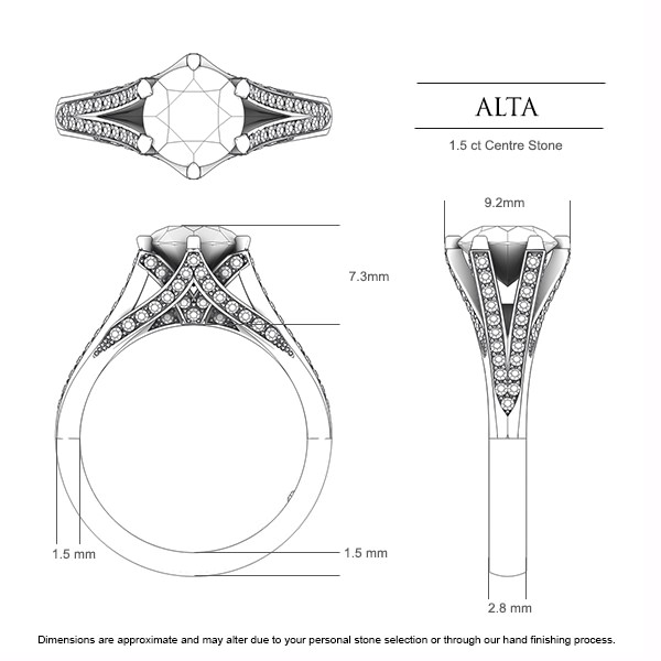 Alta Sapphire Ring in Platinum 950 AU - Dimensions