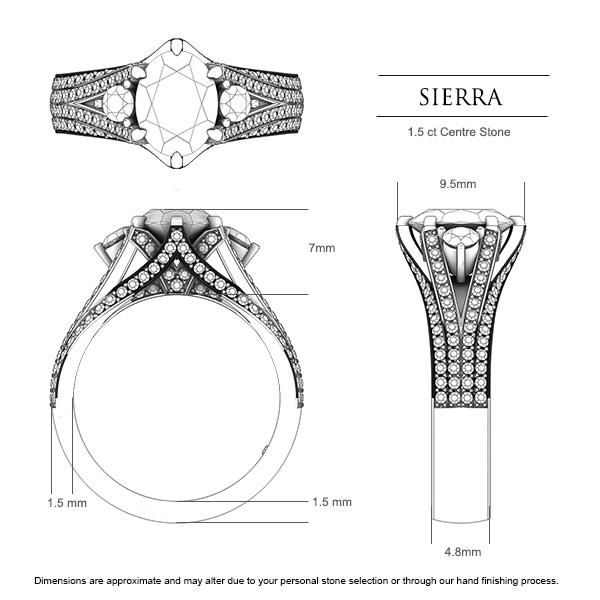 Sierra Sapphire Ring in 18kt White Gold AU - Dimensions