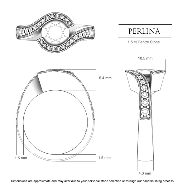 Perlina Round Brilliant Engagement Ring in 18kt White Gold AU - Dimensions