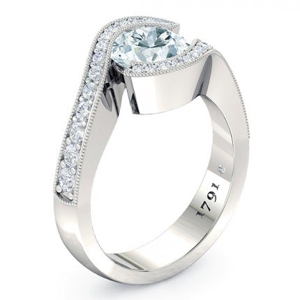Perlina Round Brilliant Engagement Ring in 18kt White Gold AU - Main View