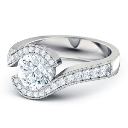 Perlina Round Brilliant Engagement Ring in 18kt White Gold AU - Side View