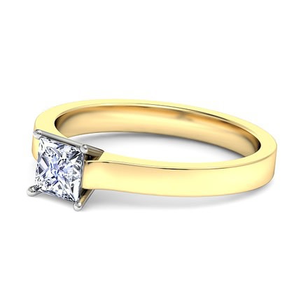 Princess Solitaire Princess Diamond Ring in 18kt Yellow Gold AU - Side View