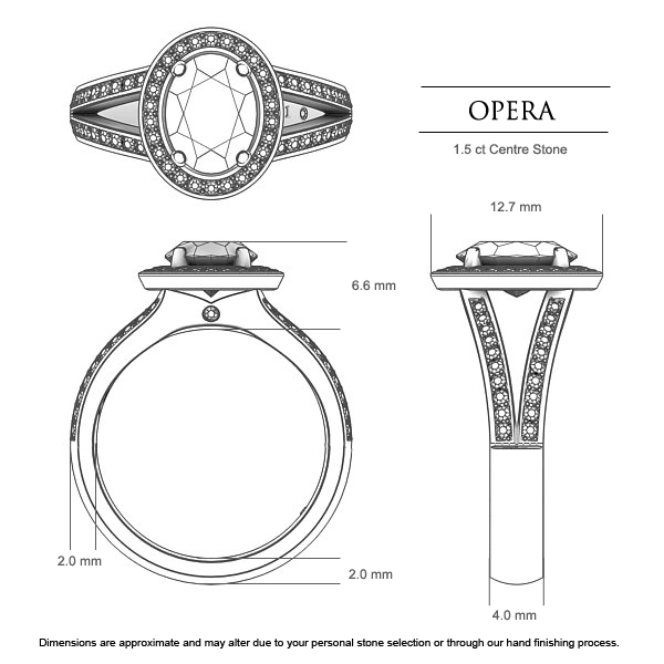 Opera Oval Diamond Ring in 18kt White Gold AU - Dimensions