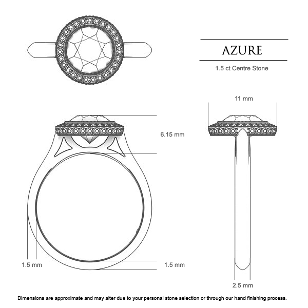 Azure Round Brilliant Diamond Ring in 18kt White Gold AU - Dimensions
