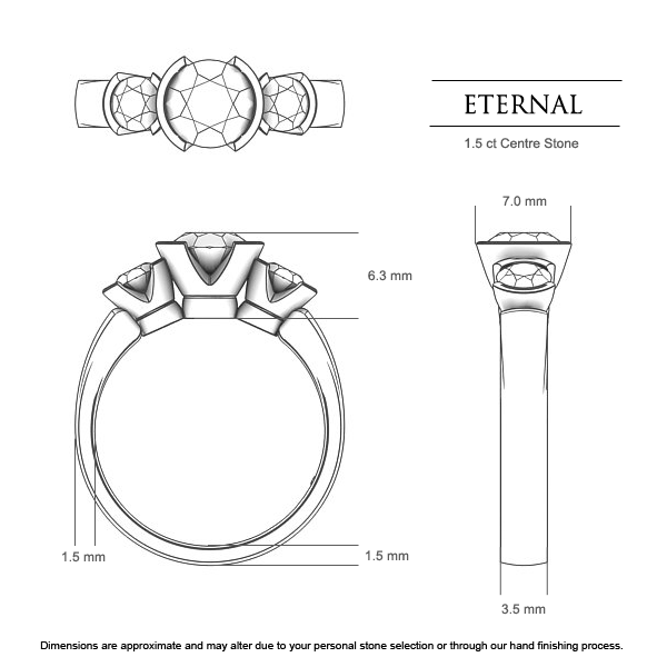 Eternal Round Brilliant Engagement Ring in 18kt White Gold AU - Dimensions