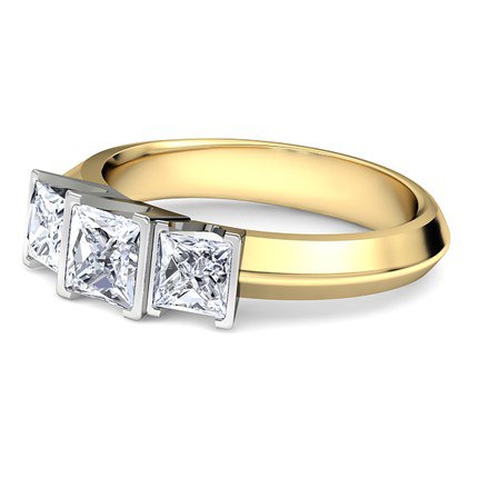 Trilogy Princess Diamond Ring in 18kt Yellow Gold AU - Side View
