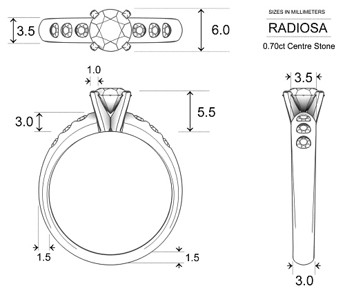 Radiosa Round Brilliant Diamond Ring in Platinum 950 AU - Dimensions