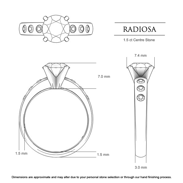 Radiosa Round Brilliant Diamond Ring in Platinum 950 AU - Dimensions