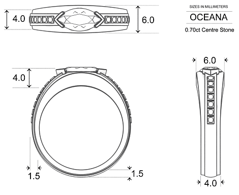 Oceana Marquise Diamond Ring in Platinum 950 AU - Dimensions