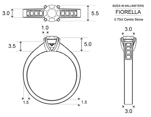Fiorella Round Brilliant Diamond Ring in Platinum 950 AU - Dimensions
