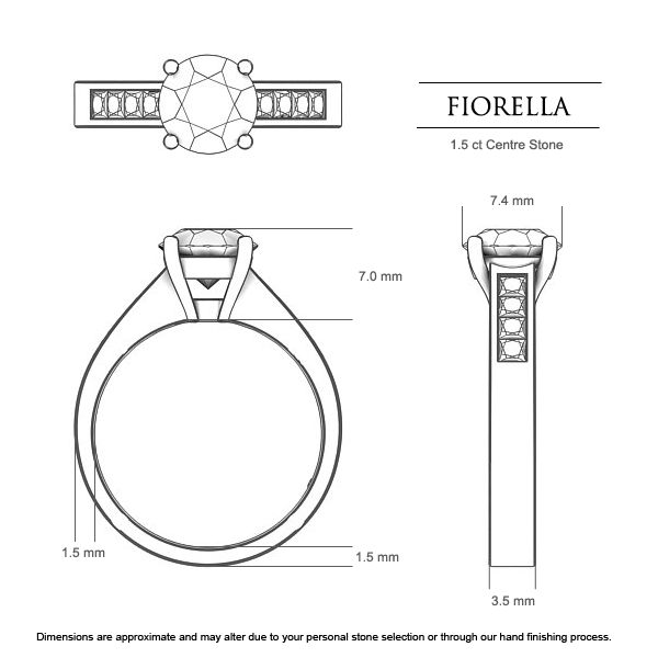 Fiorella Round Brilliant Engagement Ring in Platinum 950 AU - Dimensions
