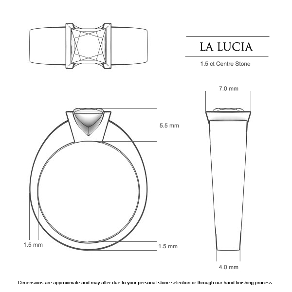 La Lucia Princess Diamond Ring in Platinum 950 AU - Dimensions
