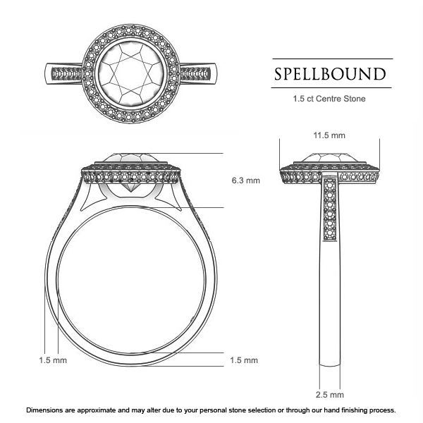 Spellbound Round Brilliant Diamond Ring in 18kt White Gold AU - Dimensions