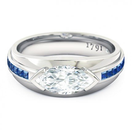 Deep Blue Marquise Diamond Ring in Platinum 950 AU