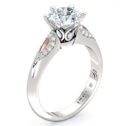 Petalo Round Brilliant Diamond Ring in Platinum & 18kt Rose Gold AU - Main View