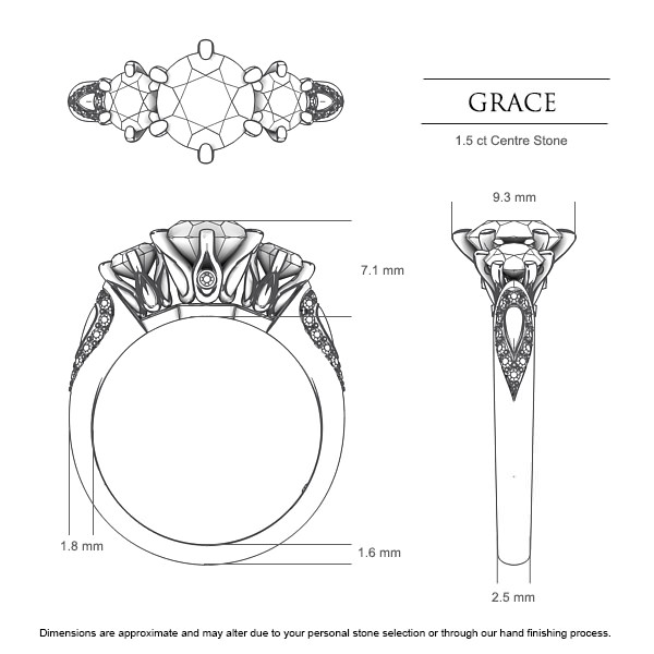 Grace Round Brilliant Diamond Ring in 18kt White Gold AU - Dimensions