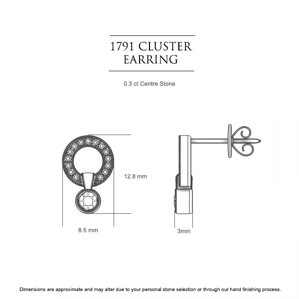 Cluster Drop Diamond Earrings in 18kt White Gold AU - Dimensions