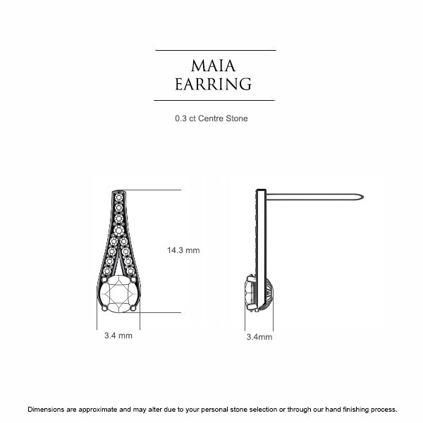 Maia Round Brilliant Diamond Earrings in 18kt White Gold AU - Dimensions
