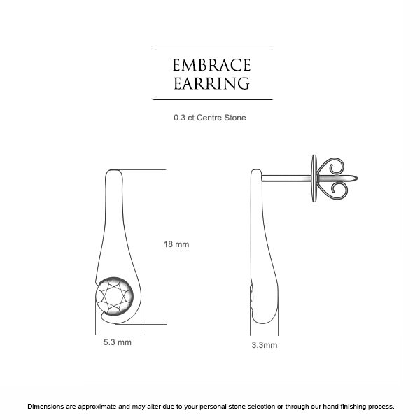 Embrace Round Brilliant Diamond Earrings in Platinum 950 AU - Dimensions
