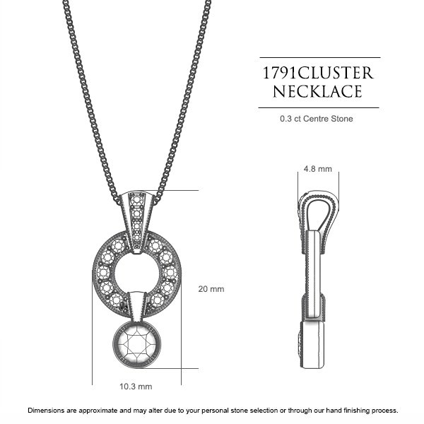 Cluster Drop Round Brilliant Diamond Necklace in 18kt White Gold AU - Dimensions