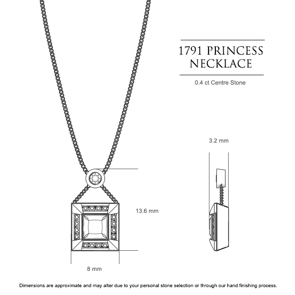 Princess Cluster Princess Pendant in 18kt White Gold AU - Dimensions