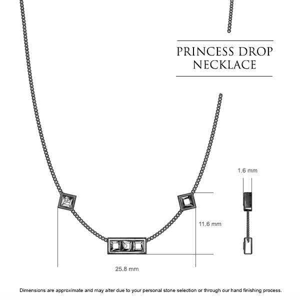 Princess Drop Pendant in 18kt White Gold AU - Dimensions