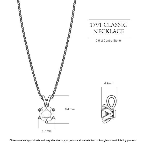 1791 Classic Round Brilliant Diamond Necklace in Platinum 950 AU - Dimensions