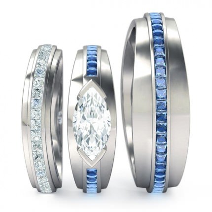 Deep Blue Matching Set Marquise in 18kt White Gold AU