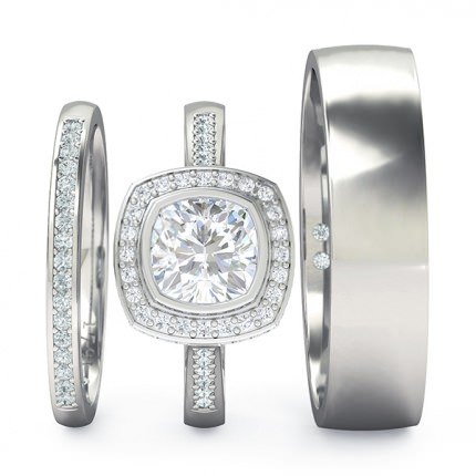 Floriana Matching Set Cushion in 18kt White Gold AU