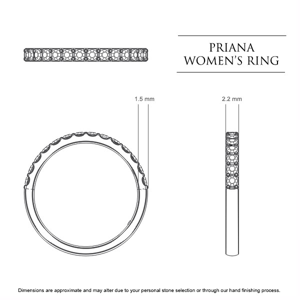 Priana Women's Wedding Band in 18kt Yellow Gold AU - Dimensions