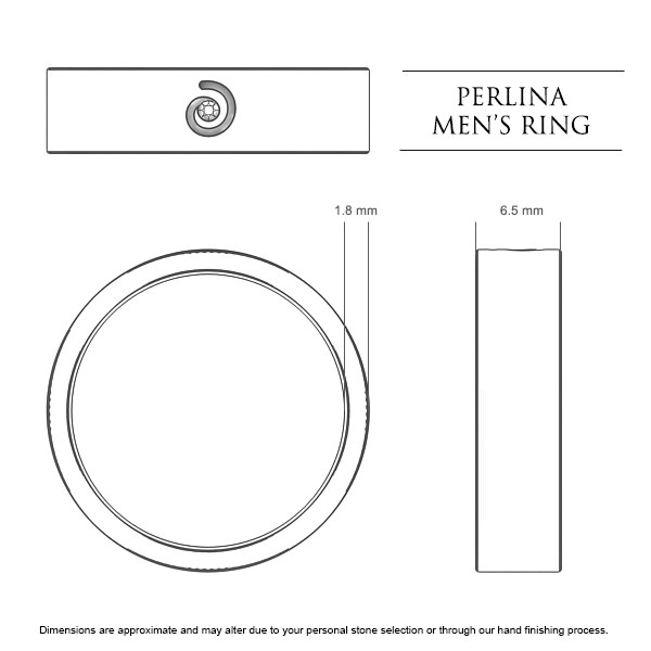 Perlina Men's Wedding Band in 18kt Yellow Gold AU - Dimensions