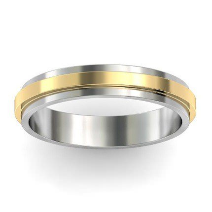 Two-tone Stepped Wedding Band in 18kt White Gold AU