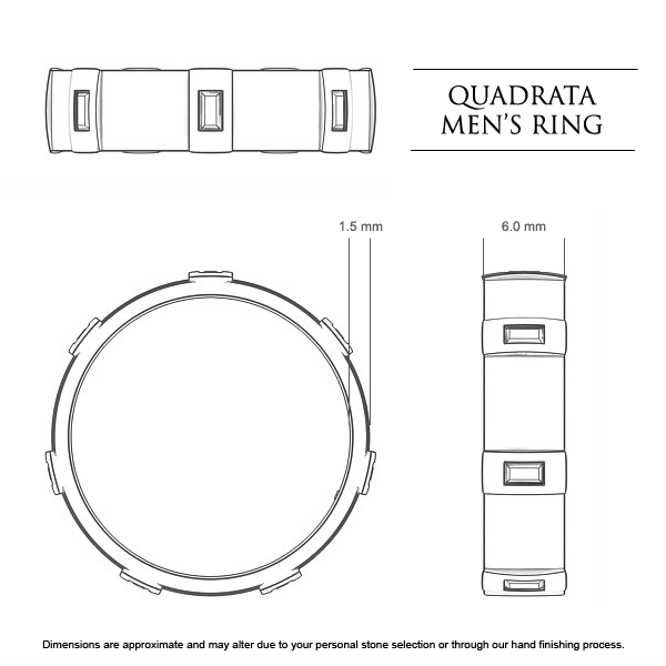 Quadrata Men's Wedding Band in Platinum 950 AU - Dimensions