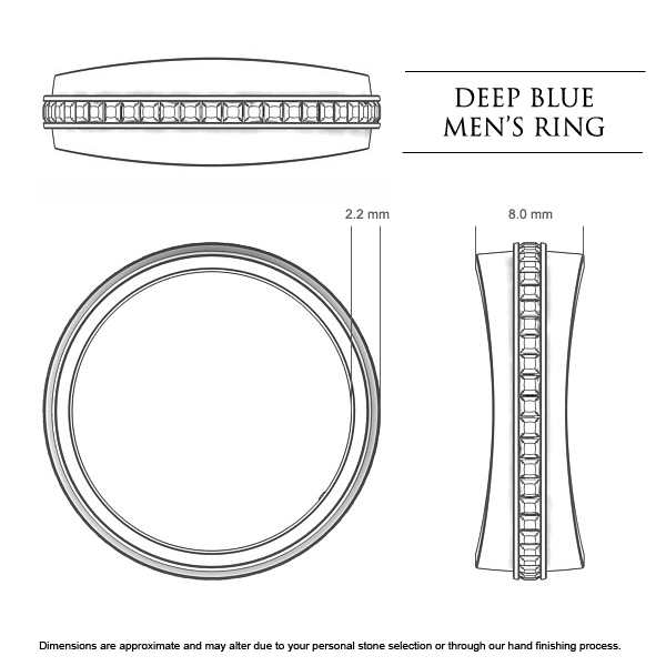 Deep Blue Men's Wedding Band in 18kt White Gold AU - Dimensions