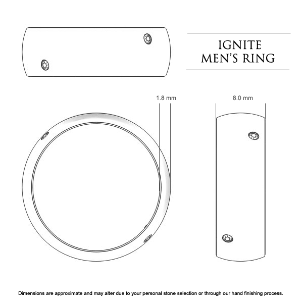 Ignite Men's Wedding Band in 18kt White Gold AU - Dimensions